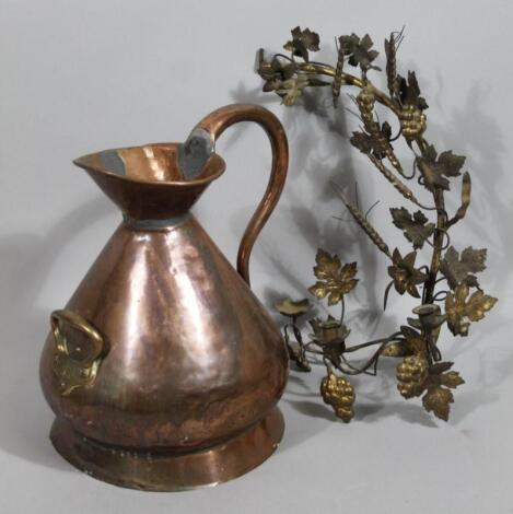 A late 19thC copper and brass harvest jug