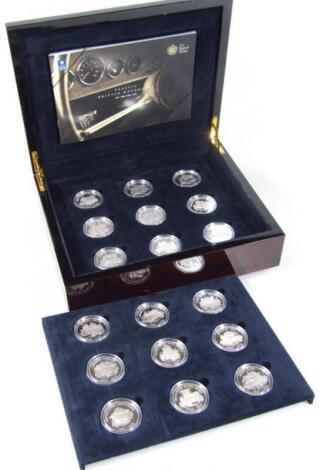 A Royal Mint Classic British motor cars silver coin set