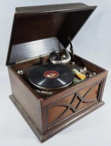 A mid 20thC HMV tabletop wind up gramophone