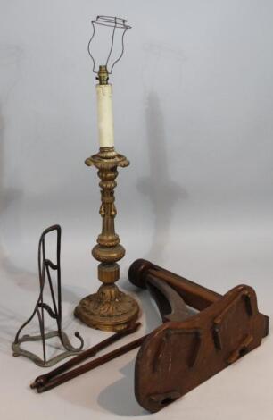 A 19thC gilt wood candlestick