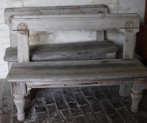 A pair of pine ecclesiastical style benches