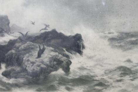 After Peter Graham. Stormy seascape with birds on rocks print