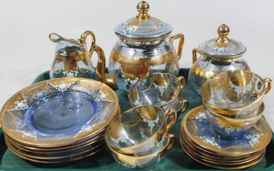 A Venetian enamelled blue glass coffee service