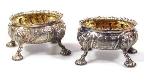 A matched pair of George III silver gilt open salts