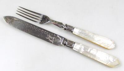 A canteen of Edwardian silver plated and mother of pearl knives and forks - 4