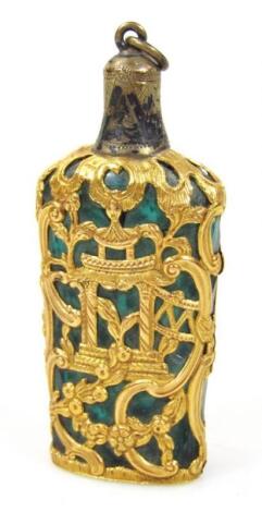 A 19thC jade coloured glass perfume bottle
