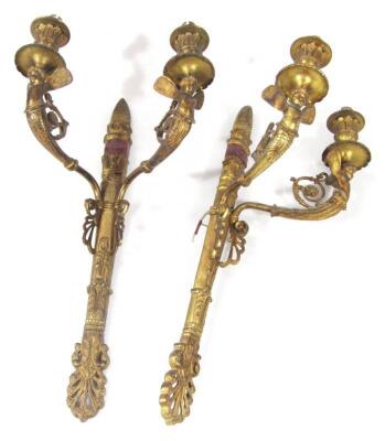 A harlequin set of six gilt metal neo-Classical two branch wall sconces - 2