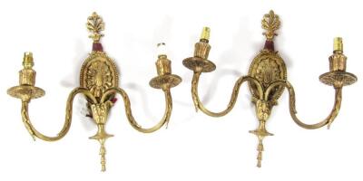 A harlequin set of six gilt metal neo-Classical two branch wall sconces - 5