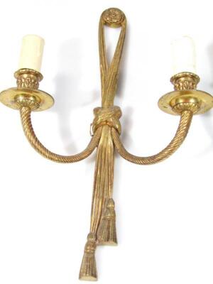 A harlequin set of six gilt metal neo-Classical two branch wall sconces - 9