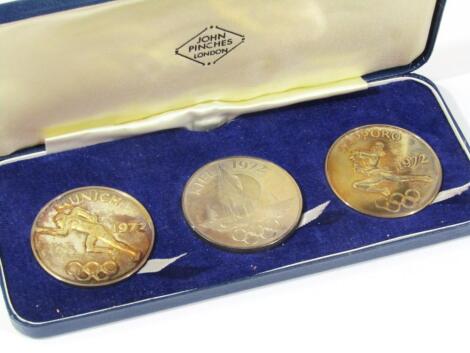 Munich Olympics. 1972 Munchen Olympic Games Silver Medallions: To consist of 3 hallmarked silver med