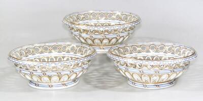 A set of three Continental porcelain fruit baskets