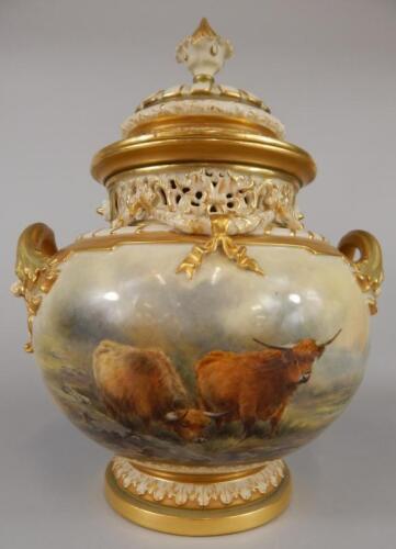 A Royal Worcester two handled vase and cover