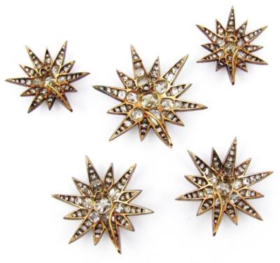 A set of five Victorian diamond set six point star emblems - 6