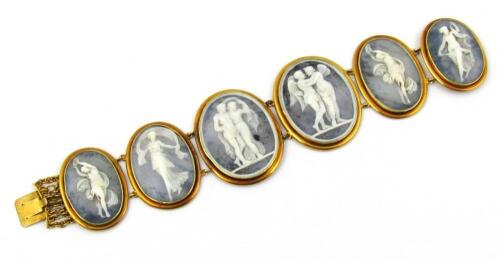 A 19thC bracelet of graduated shell cameos