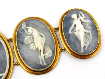 A 19thC bracelet of graduated shell cameos - 4