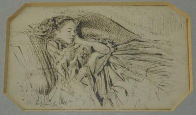 19thC School. Young woman sleeping