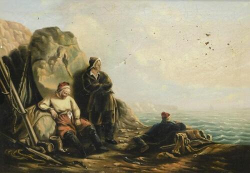 19thC British School. Fisher folk looking out to sea