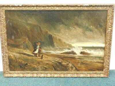 19thC British School. Children and dog in coastal view - 2