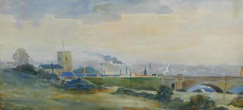 C Parkin (20thC). Town landscape with chimneys