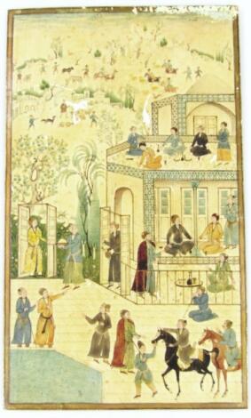 Early 19thC Persian School. Town scene with many figures