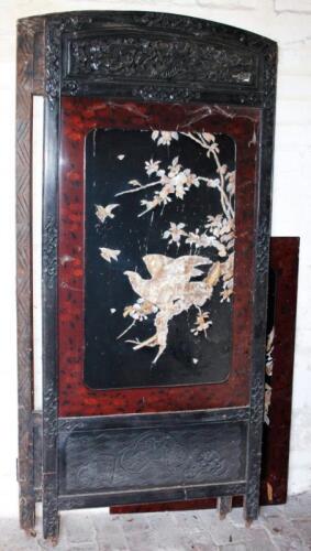 A 19thC lacquer and hardwood screen