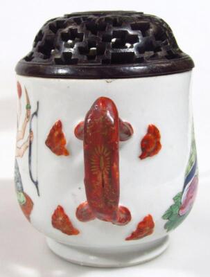 A 19thC Chinese porcelain loving cup with bulbous body and entwined handles - 24