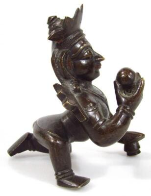 An Indian bronze figure of Krishna with butter pot - 4