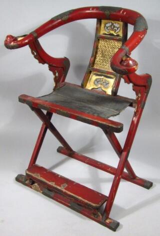 A Chinese Qing period hardwood folding chair
