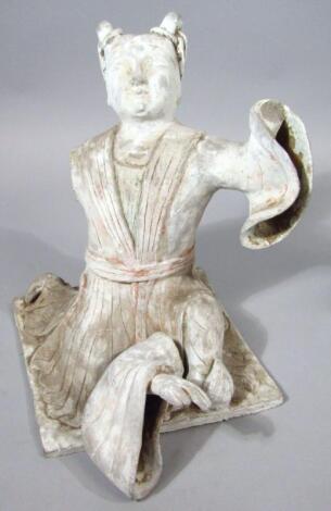 A Chinese unglazed biscuit terracotta figure of a lady