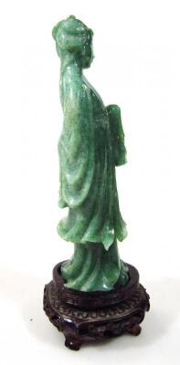 A dark green jade coloured figure of a geisha - 4