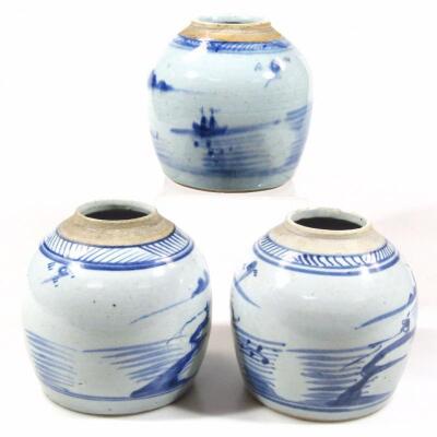 Three various Chinese blue and white pottery ginger jars - 3