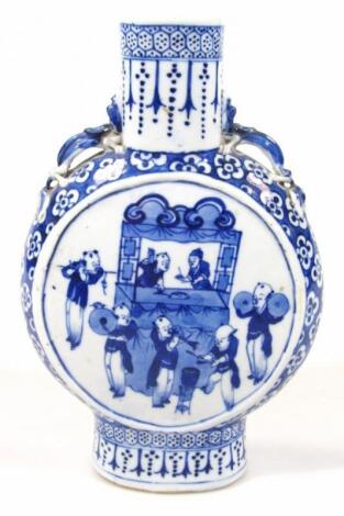 A early 19thC Chinese Qing period blue and white moon flask