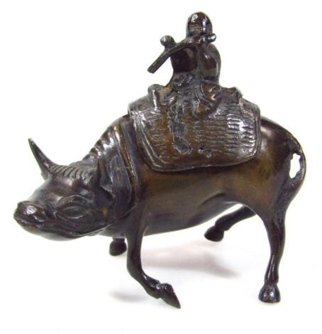 A Japanese bronze style figure of a bison
