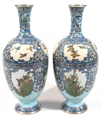 A pair of Japanese silver wire cloisonne baluster vases - 2