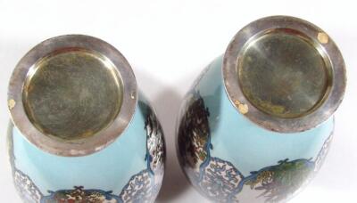 A pair of Japanese silver wire cloisonne baluster vases - 6