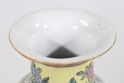 A Chinese semi-porcelain enamel famille jaune vase - 5