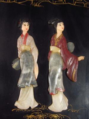 A set of four late 19thC Chinese lacquer panels - 7