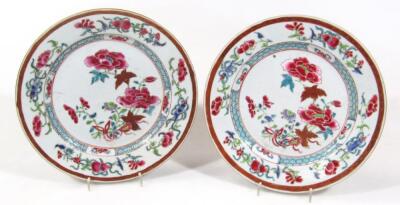 A pair of 18thC Chinese famille rose porcelain plates