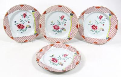 A set of four 18thC Chinese porcelain plates