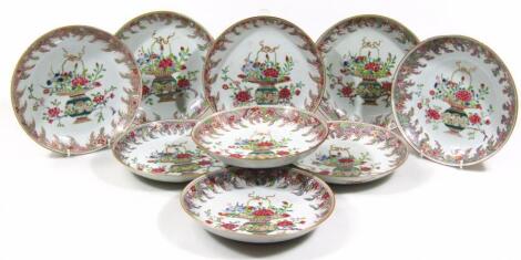 A set of nine 19thC Chinese porcelain saucer dishes