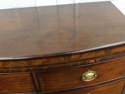 A George III mahogany and satinwood banded bow fronted chest - 3