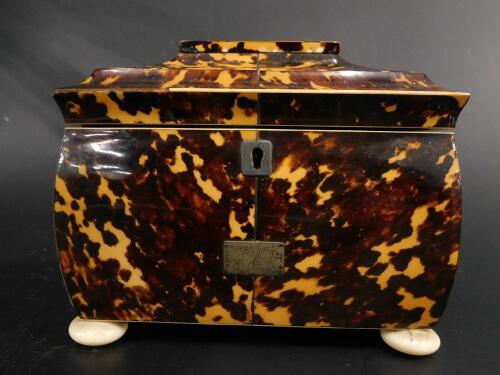 A Regency tortoiseshell tea caddy