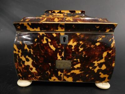 A Regency tortoiseshell tea caddy