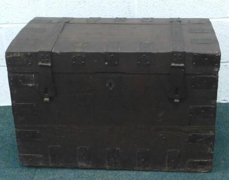 A late 19thC oak and iron chest