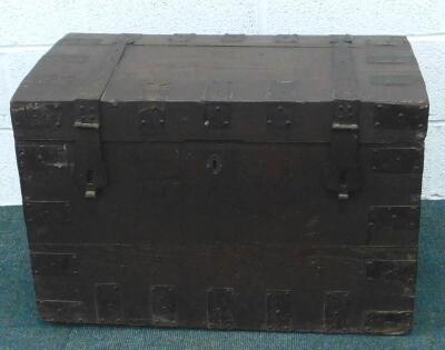 A late 19thC oak and iron chest