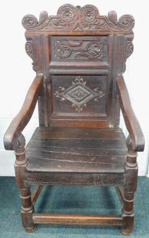 A 17thC and later oak Wainscot type chair