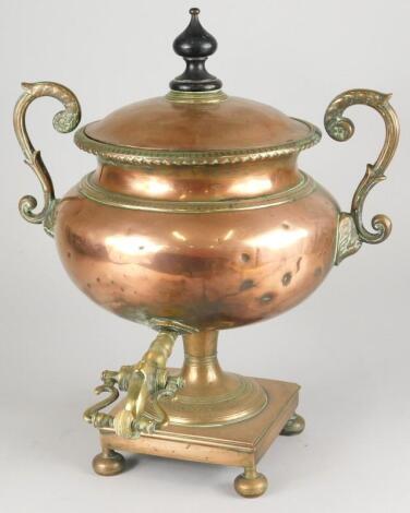 A Victorian copper and brass two handled tea urn