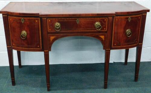 A 19thC mahogany and satinwood crossbanded breakfront sideboard