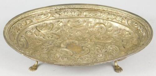 A late 19th/early 20thC Continental white metal oval dish