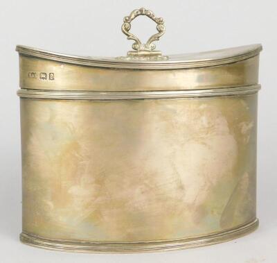 A Victorian navette shaped oval silver tea caddy